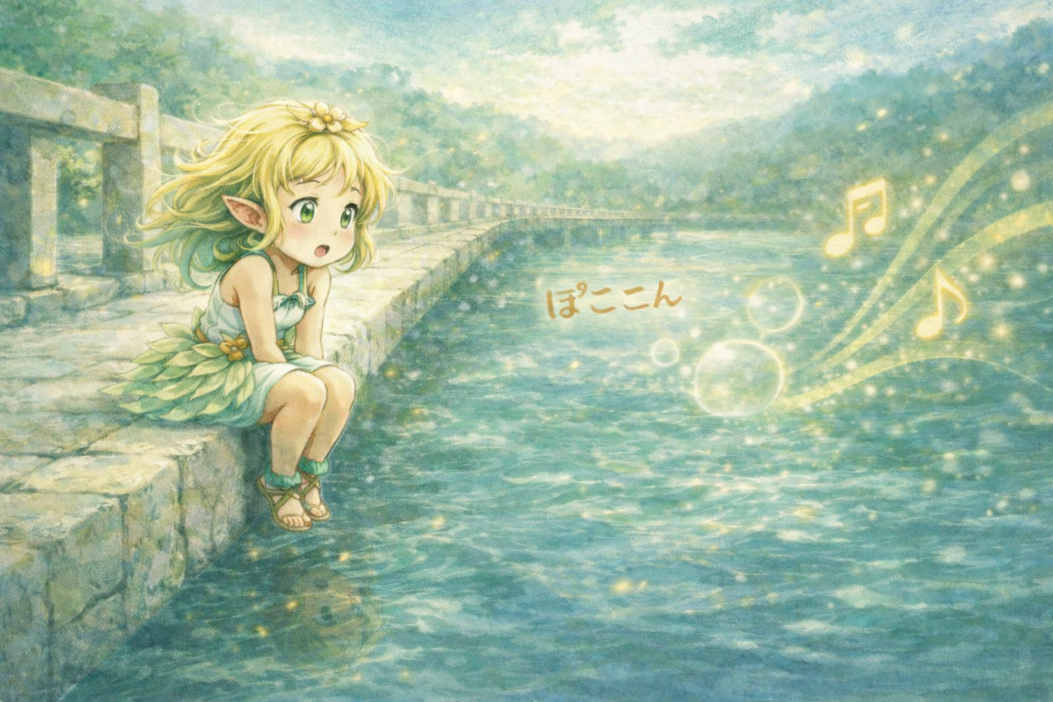 みずのうえに　あわ