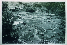 中屋集落（隠れて見えないが左中央の家にはﾃﾚﾋﾞがある。山間部の集落ではまだ２，３戸にしかﾃﾚﾋﾞがない）