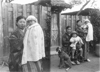 子供を抱いた２人の女性と犬（２枚組）