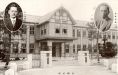 九ノ里校長・金森知事・玄関正面②