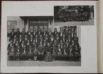 卒業生集合写真・清掃奉仕の一コマ