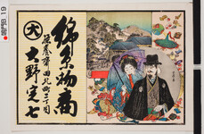 引札絵柄：女人連れ（曾我廼家五九郎似か？）
商店場所：撫養町斎田北町2丁目
商店名称：大野定七
商売内容：綿糸物商