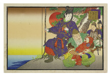 引札（名入れ前）「神功皇后国威を宣揚し給ふ」
三韓征伐、神功皇后、武内宿禰、応神天皇