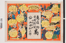 引札絵柄：明治４５年壬子年年中行事
商店場所：池田新町
商店名称：山田和三郎
商売内容：萬履物日用雑貨商